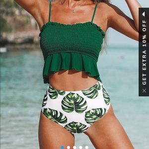 Cupshe Smocked High Waisted Bikini